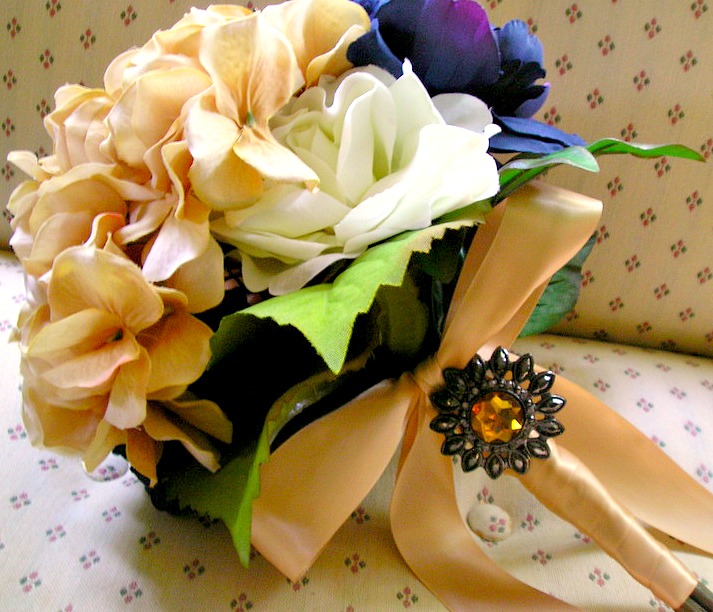 Bella Bouquet in Fall Colors with rhinestone brooches and pendant decor