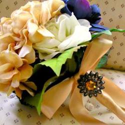 Bella Bouquet in Fall Colors with rhinestone brooches and pendant decor